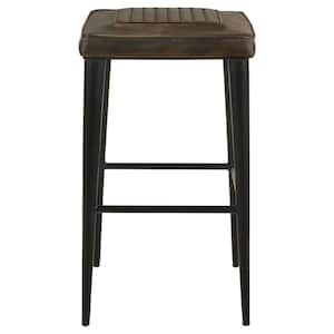 Alvaro 30 in. H Antique Brown and Black Backless Metal Frame Bar Stool with Leather Seat Set of 2
