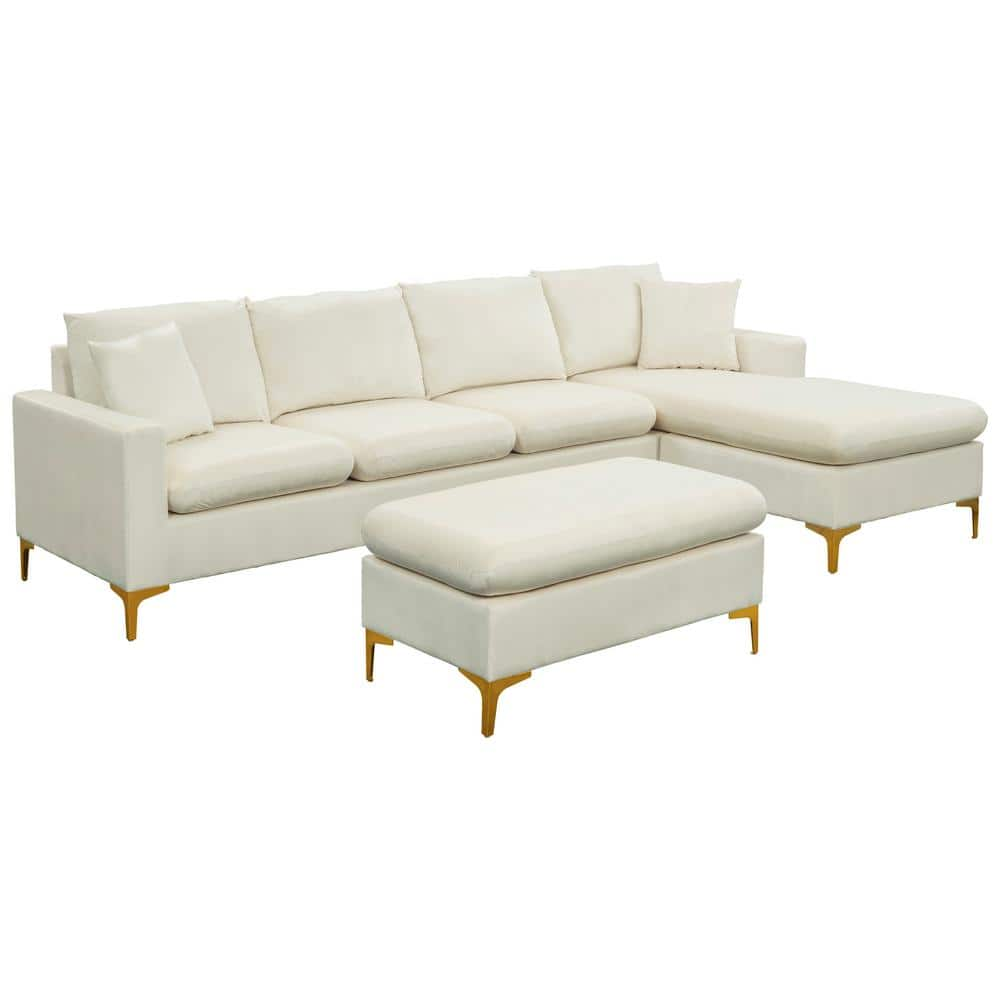 110.6 L-shaped Sofa With Removable Ottomans And Comfort Lumbar