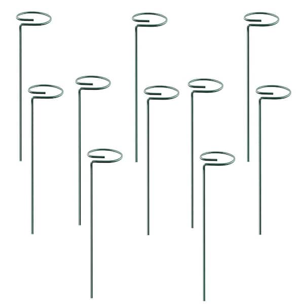 ATENGNES 10 in. Plant Support Stakes 10-Pack Garden Flower Stem Support Stake Iron Plant Cage Round Support Ring