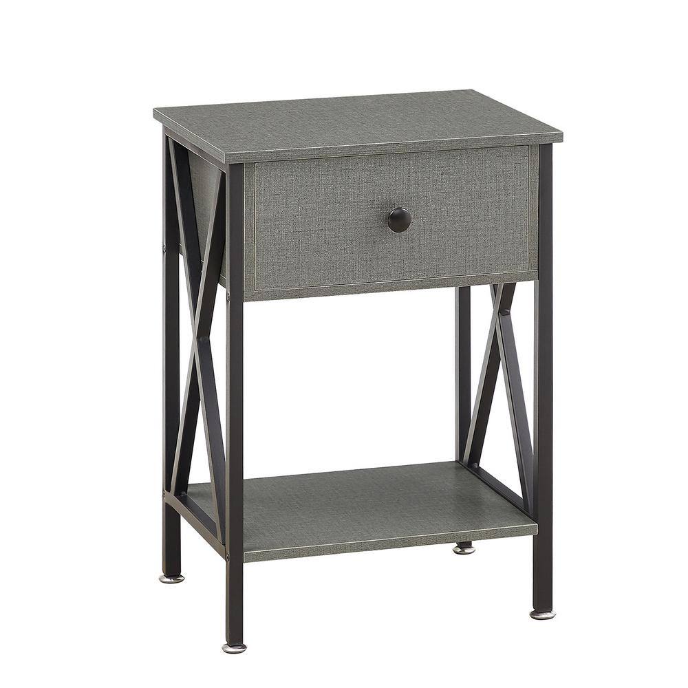 Nightstands X-Design Side End Table Night Stand Storage Shelf with Drawer 11.8Wx 15.8L x 21.7H Retro Black Set of 2 - thumbnail 5