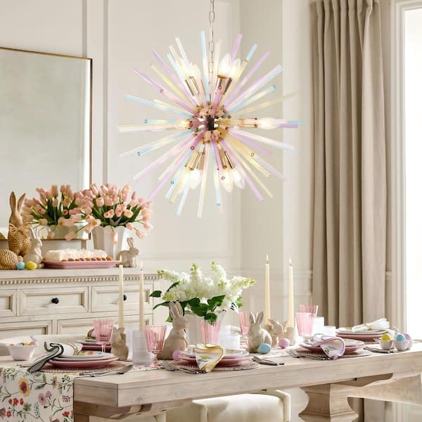 RRTYO Reback 12-Light Modern Sputnik Starburst Pendant Firework Rainbow Sphere Chandelier for Living Room with Glass Rods