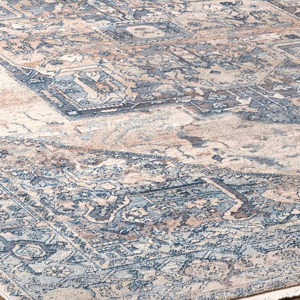 Light Blue Vintage Medallion Synthetic Area Rug with Fringe, 4' x 6'