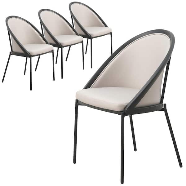 Leisuremod Dining Chair Upholstered Vinyl with Curved Back and Stainless Steel Legs Urbane Collection Set of 4 (Light Grey)