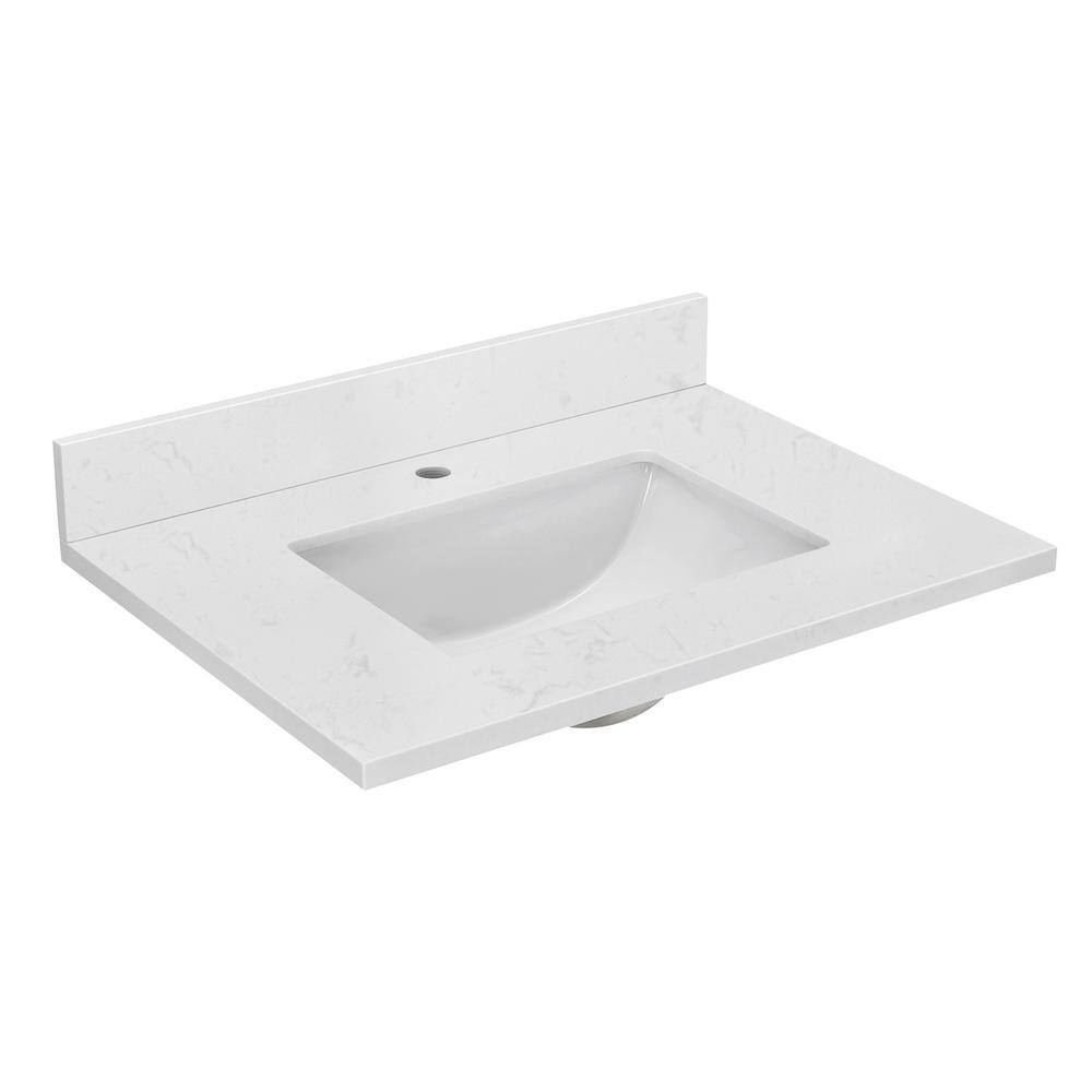 30 in. White Engineered Stone Vanity Top with Rectangular Sink