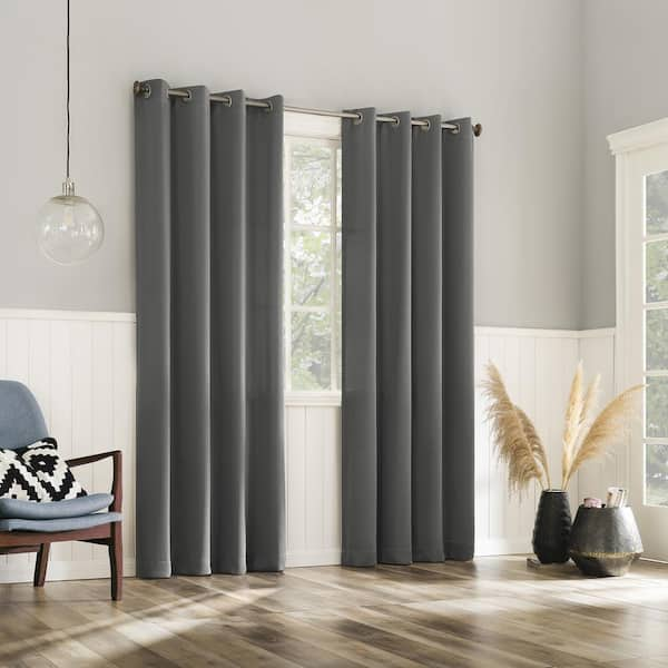 No. 918 Brandon Magnetic Closure Gray Polyester 54 in. W x 84 in. L Grommet Room Darkening Curtain (Double Panel)