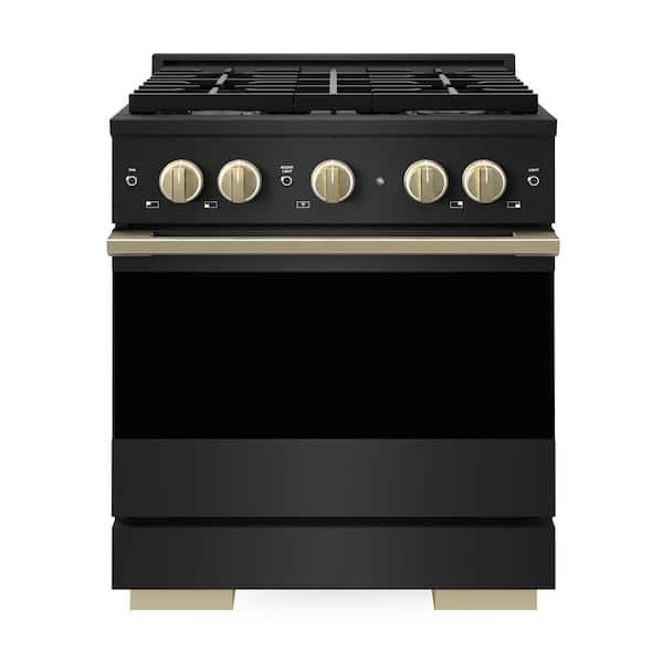Autograph 30 in. 4.2 cu. ft. Marino Dual Fuel Freestanding Range with 4 Gas Burners in Black Steel with Bronze Accents
