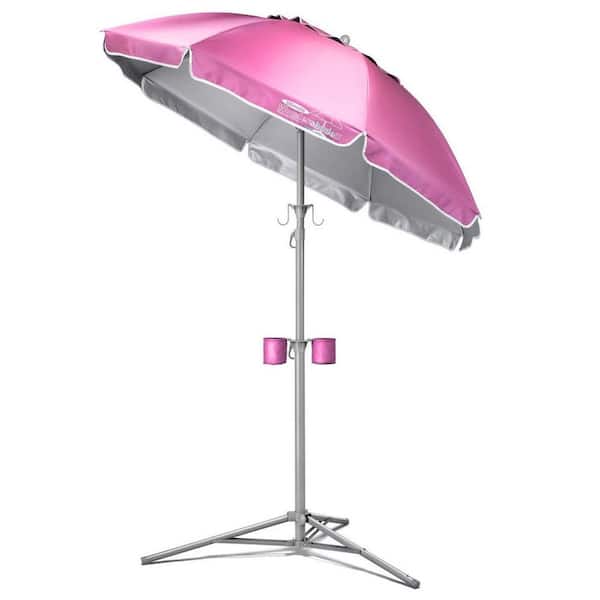 Unbranded 5 ft. Beach Umbrella Portable Sun Shade Umbrella for Instant Lightweight and Adjustable Sun Protection in Pink