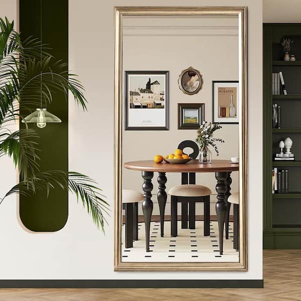 Copper 32 in. W x 70 in. H Rectangle Metal Full Length Mirror with Artificial Wood Frame