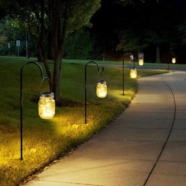 6 Pack Solar Powered 30 LED Tinplate Mason Jar Hanging Lantern Set Warm White Outdoor Waterproof Fairy String Lights