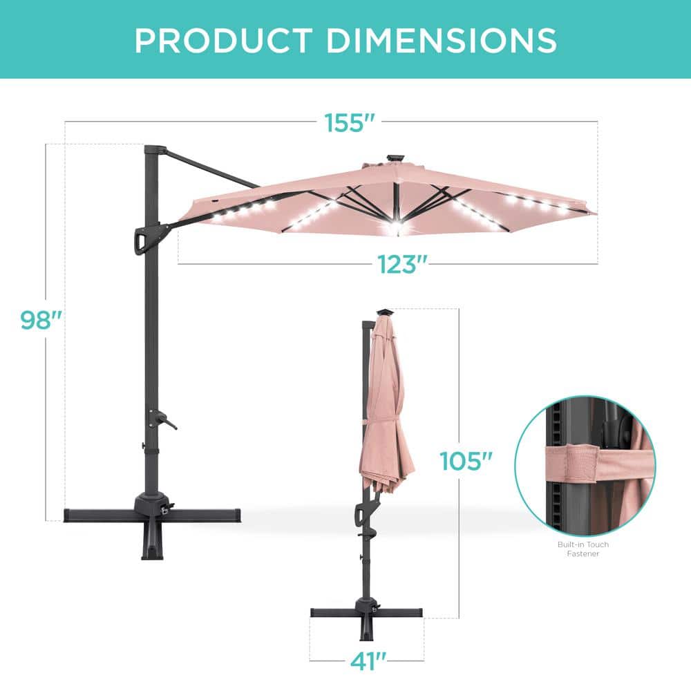 Rose Quartz Octagon Market Umbrella with Black Metal Pole and LED Lights