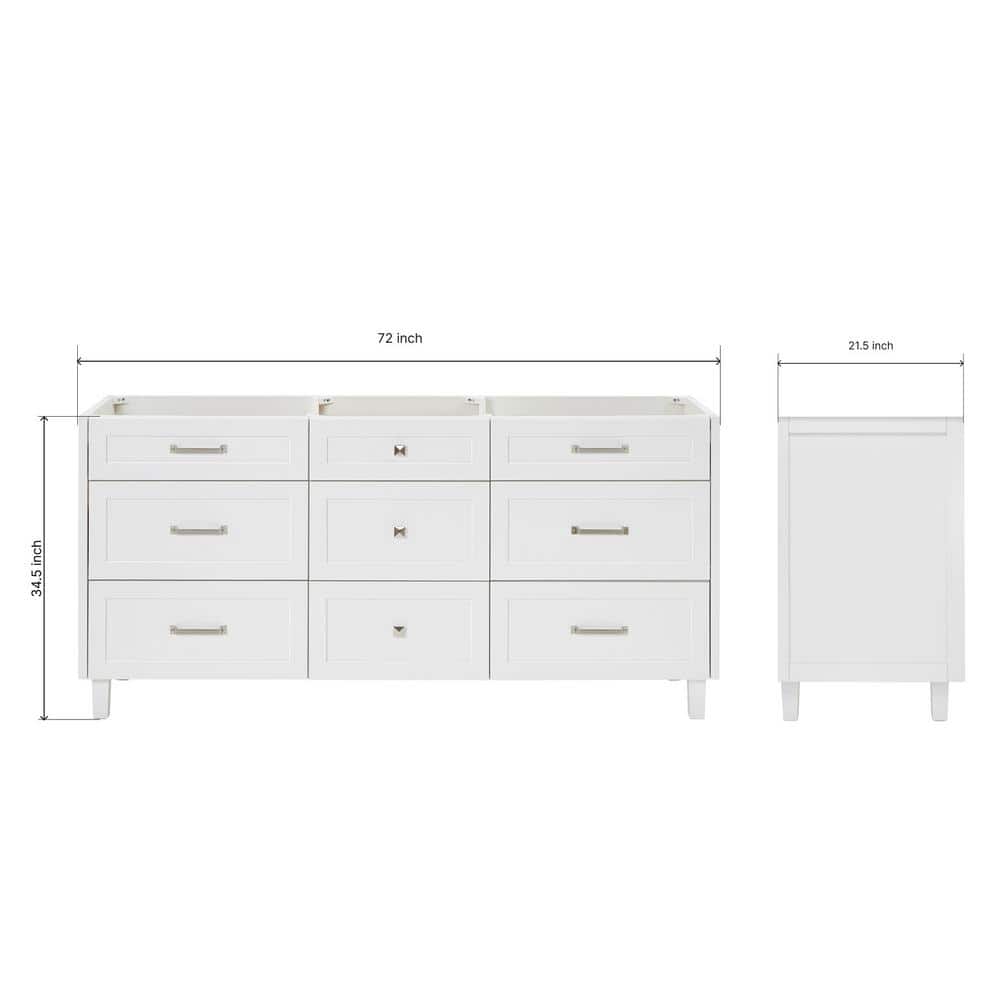 Monroe 72" White Solid Wood Double Freestanding Bathroom Vanity