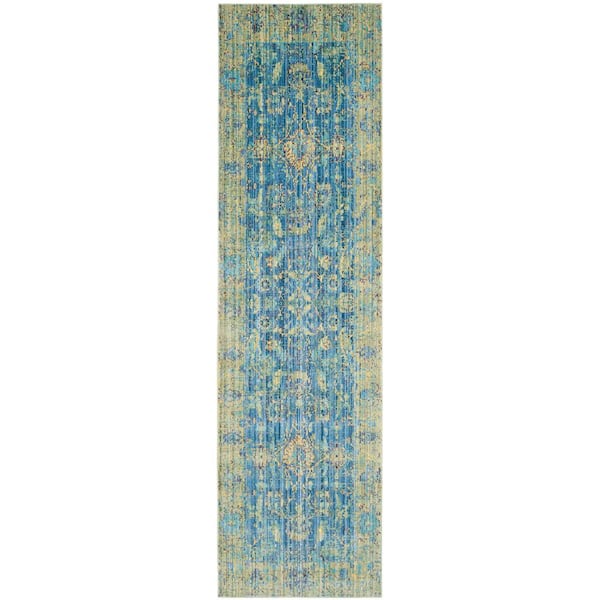 Valencia Blue/Multi 2 ft. x 6 ft. Antique Border Runner Rug