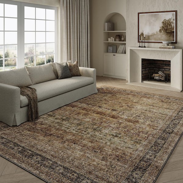 Rye Brown 9 ft. x 12 ft. Distressed Vintage Floral Area Rug