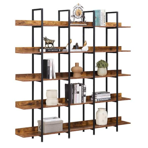 FABULAXE Industrial 67.5 in. Brown Wood and Metal 5-Shelf Etagere Bookcase  Open Storage Free Standing Bookshelf QI003995.L - The Home Depot