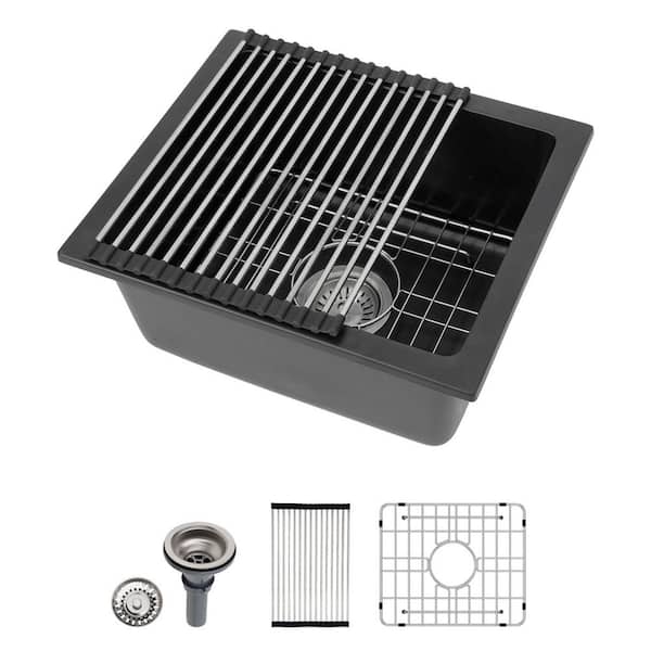 15 In. Matte Black Granite Composite Bar Sink Undermount Single Bowl, Quartz Prep Sink for RV, Small Kitchen or Bar