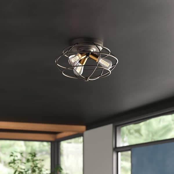 Designers Fountain Jax 15 in. Industrial Vintage Bronze Medium-Base (E26) Bulb Flush Mount for Kitchens