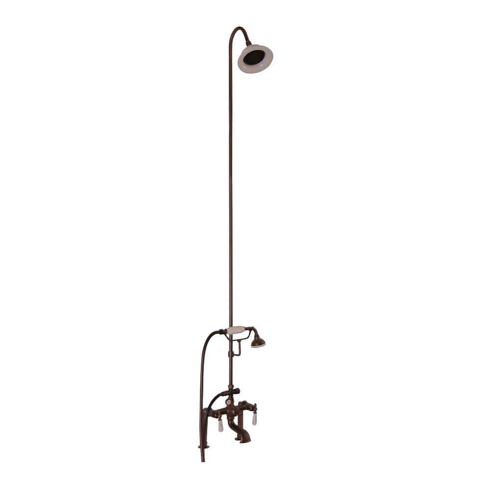 3-Handle Claw Foot Tub Faucet with Riser, Hand Shower and Showerhead in Oil