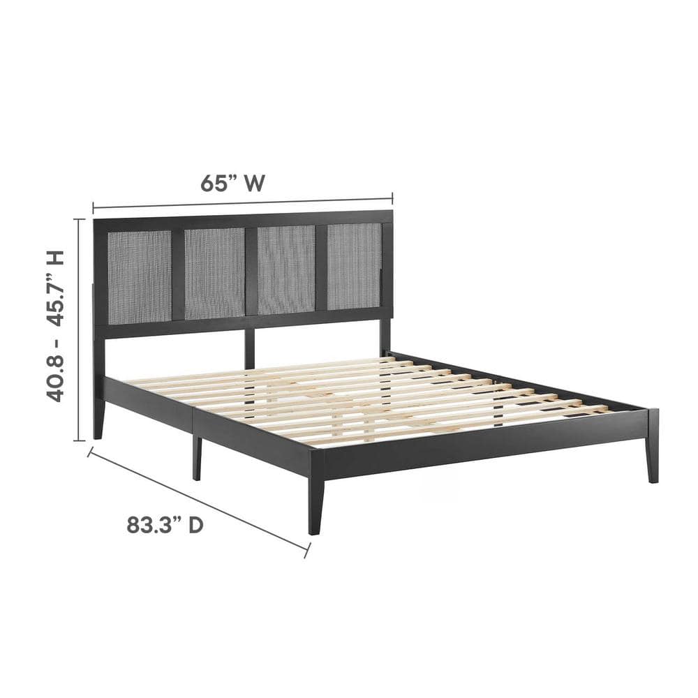 Sirocco Black Wood and Rattan Queen Platform Bed