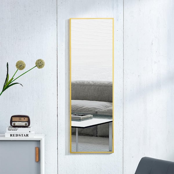 Gold 13.8 in. W x 48 in. H Modern Rectangle Glass Framed Mirror Wall Mirror Wall Decor Mirror