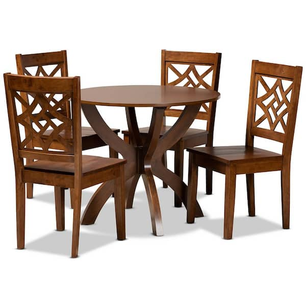 Baxton Studio Anila 5 Piece Walnut Brown Dining Set