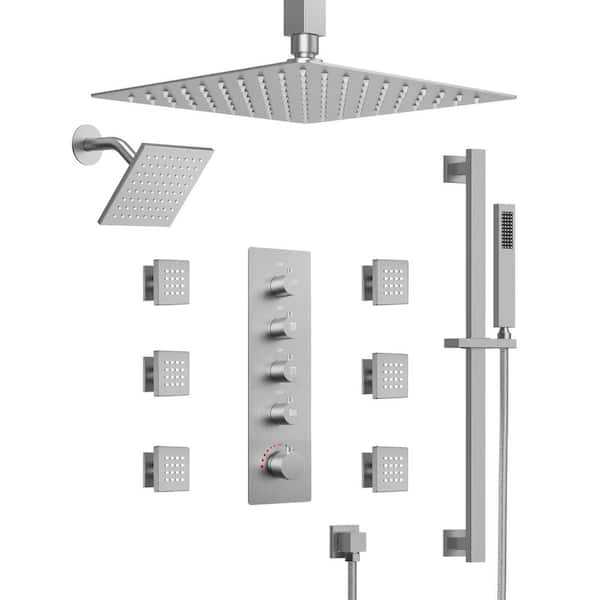 15-Spray Patterns 16 and 6 in. Ceiling Mount Dual Shower Head and Handheld Shower Head 2.5 GPM in Brushed Nickel