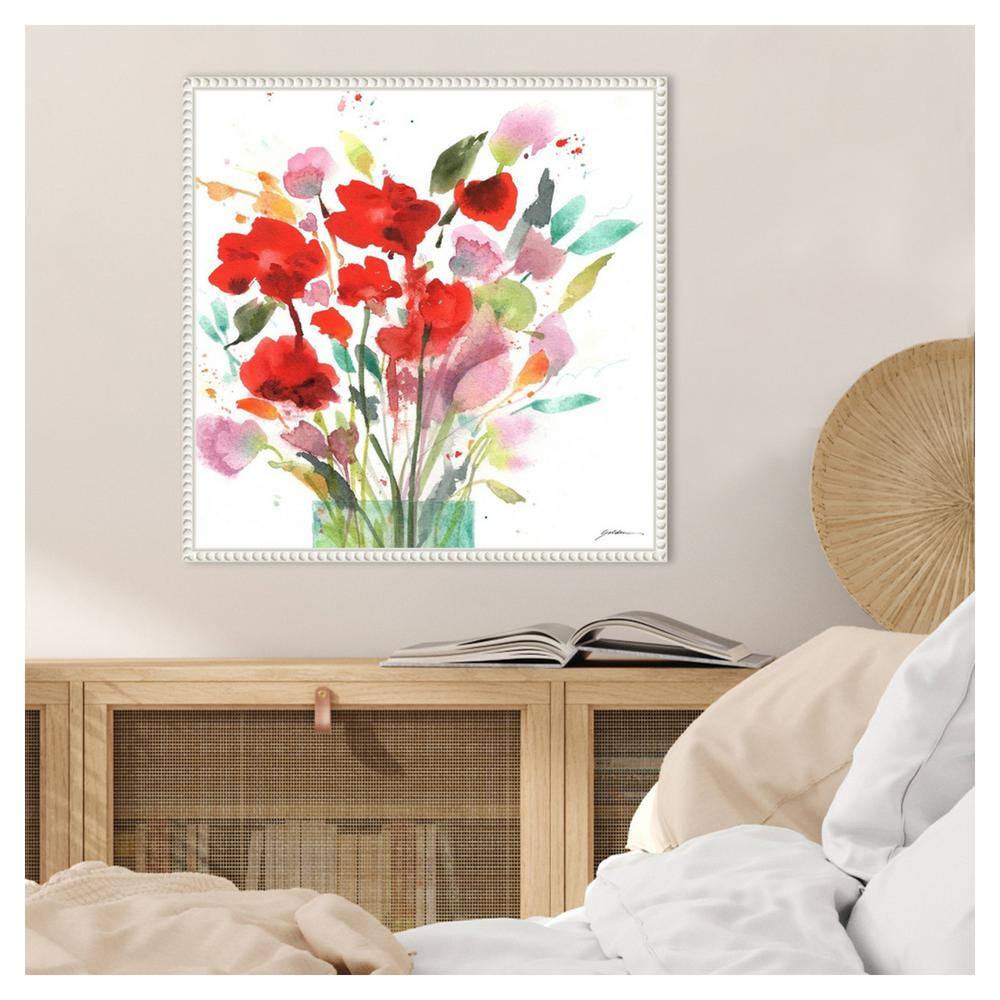 Remembrance Abstract Expressionism Red and Green Canvas Wall Art in White Frame