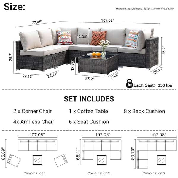 XIZZI Gemini 7-Piece Wicker Outdoor Sectional Set with Beige