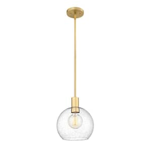 Margo 9.75 in. 1-Light Pendant Olde Brass with Clear Seedy Glass Shade