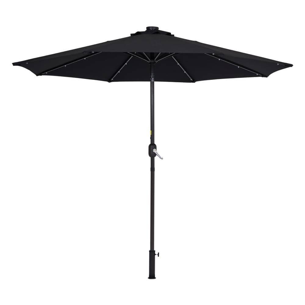 Sturdy 9 ft. Aluminum Market Solar Patio Umbrella in Black