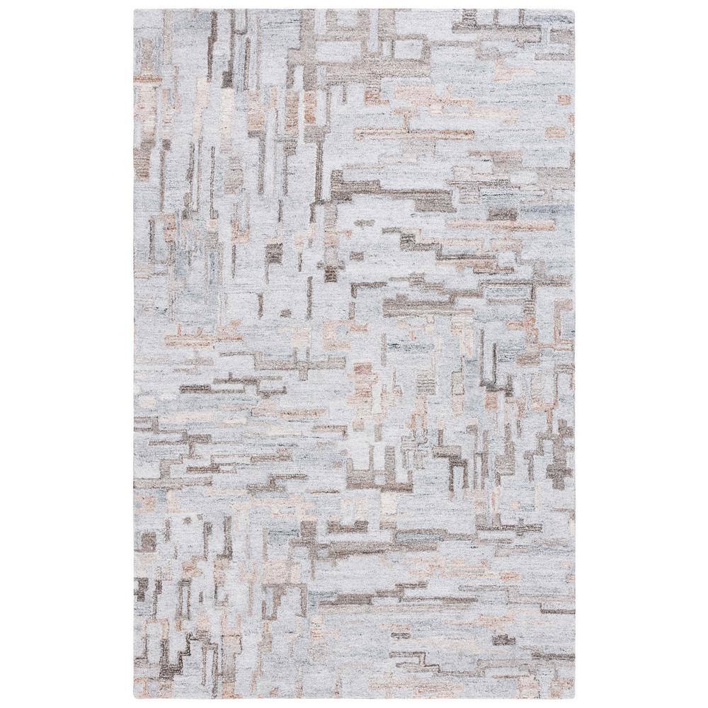 Gray Abstract Handmade Tufted Wool and Cotton 4' x 6' Rug