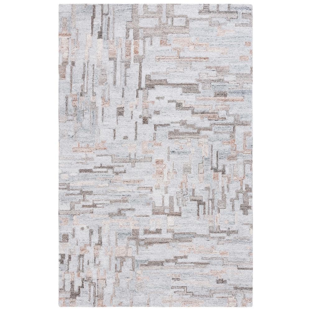 Gray and Brown Abstract Wool Blend 6' x 9' Area Rug