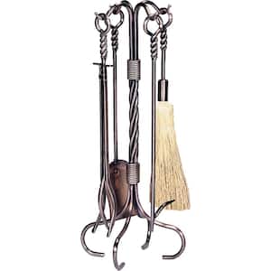Antique Copper Finish 5-Piece Fireplace Tool Set with Integrated Loop Handles