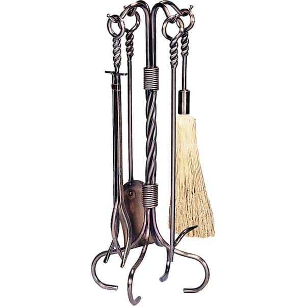 UniFlame Antique Copper Finish 5-Piece Fireplace Tool Set with Integrated Loop Handles