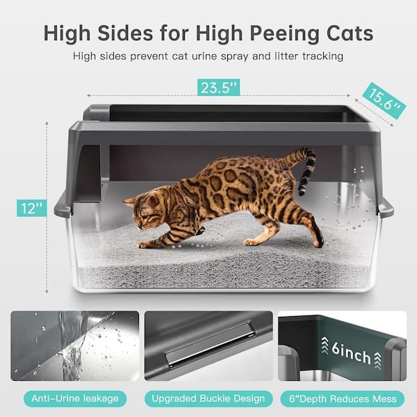 Phewnyzo Extra Large Stainless Steel Cat Litter Box with Lid