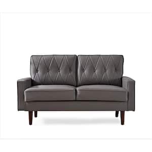 Acire 57.5 in. Gray Faux Leather Cushion Back 2-Seater Loveseat