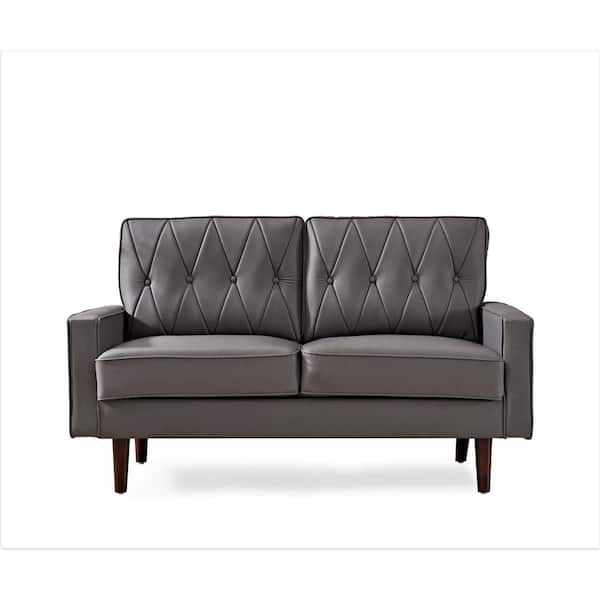 US Pride Furniture Acire 57.5 in. Gray Faux Leather Cushion Back 2-Seater Loveseat