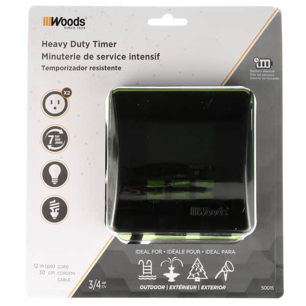 15-Amp 7-Day Outdoor Plug-In Heavy-Duty Dual-Outlet Digital Timer, Black