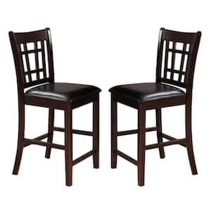 36 in. Brown Low Back Wood Frame Counter height Stool Chair with Faux Leather Seat (Set of 2)