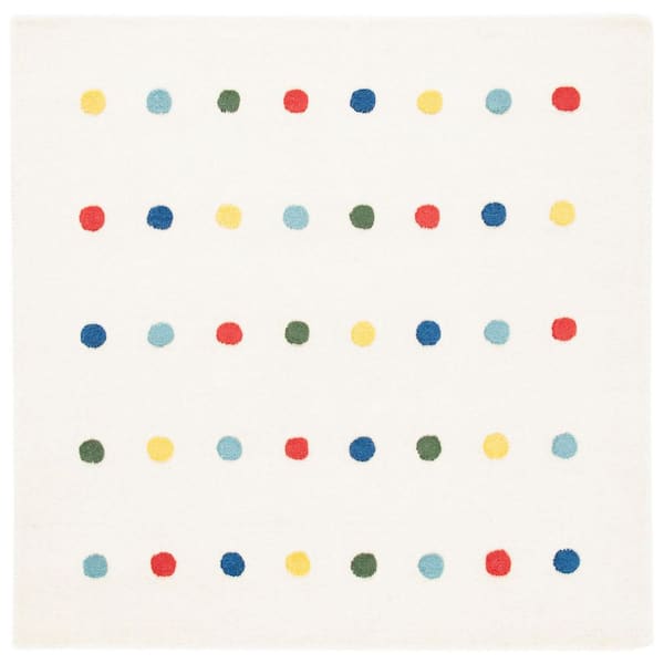 Kids 8 ft. x 8 ft. Ivory Polka-Dot Striped Square Area Rug