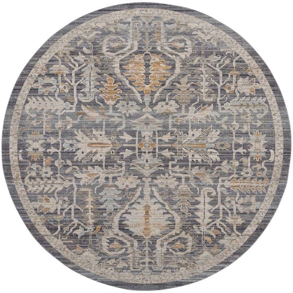 Nyle Navy Multicolor 8 ft. x 8 ft. Round Vintage Persian Area Rug