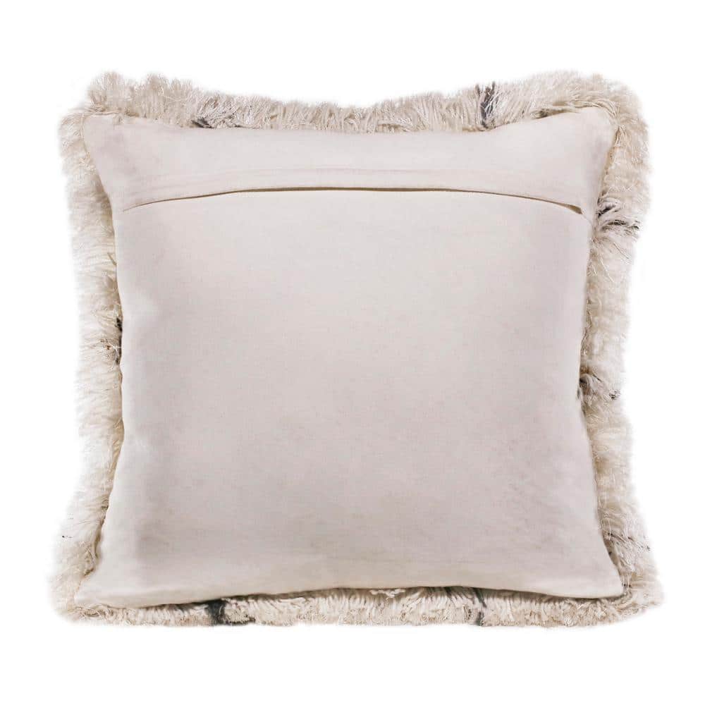 20" White and Black Diamond Shag Throw Pillow