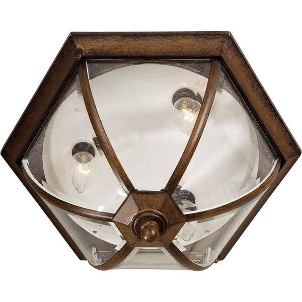 Forte Lighting 3-Light Outdoor Rustic Sienna Ceiling Mount with Clear Beveled Glass Panels