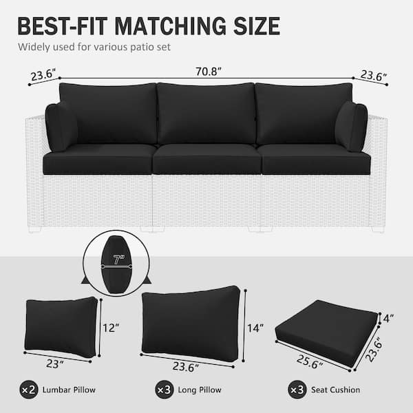 25.6 in. x 23.6 in. x 4 in. (8-Piece) Deep Seating Outdoor Lounge Chair Sofa Cushion with Lumber Pillow Cushion Black