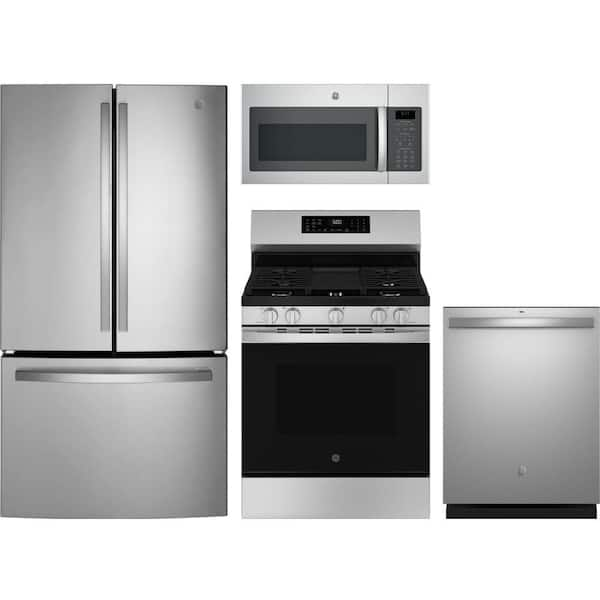 21.9 cu. ft. Counter Depth Refrigerator with 5 Burner Freestanding Gas Range and Dishwasher with 3rd Rack