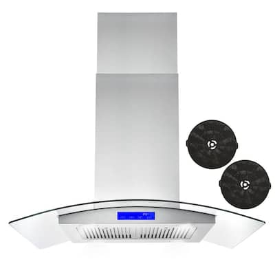 36 in. Ductless Island Range Hood in Stainless Steel with LED Lighting and Carbon Filter Kit for Recirculating