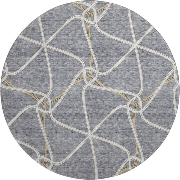 Mayfield Premium Machine Washable Abstract AMF948 Gray 8 ft. x 8 ft. Round Rug
