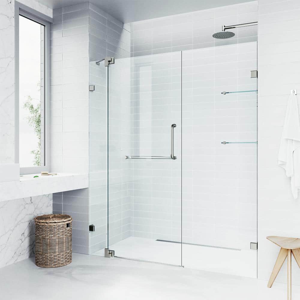 Pirouette 48" Frameless Clear Glass Pivot Shower Door with Black Hardware