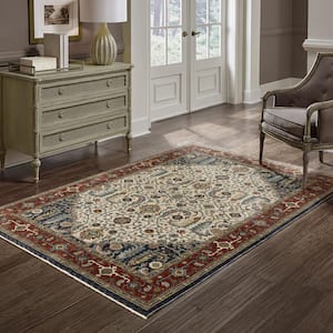 Ambrose Ivory/Red 5 ft. x 8 ft. Classic Persian Medallion Polyester Fringe Edge Indoor Area Rug