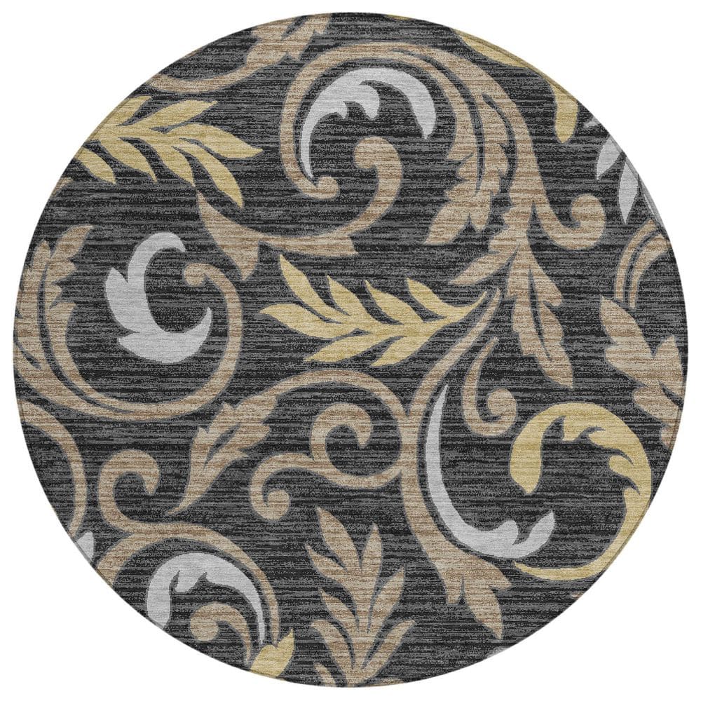 Chantille Machine Washable Indoor/Outdoor Abstract ACN3102 Black 8 ft. x 8 ft. Round Rug price history on PriceWatchPro