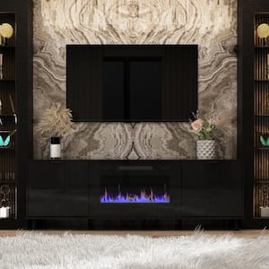 70.8 in. W Electric Fireplace TV Stand Entertainment Center Media Console in Black With 4 Drawers Fits TV Up to 80 in.